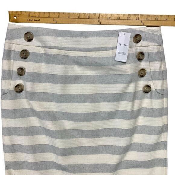 Loft Straight Pencil Skirt Womens 10 Gray White Nautical Striped Cotton Mini - Picture 5 of 8